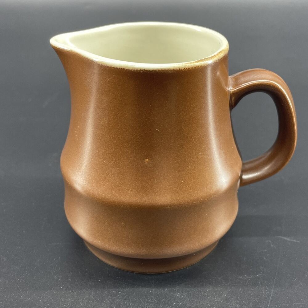 VTG Stoneware Creamer Pitcher Brown Glazed Pottery Japan MCM Rustic Farmhous8
